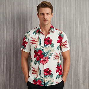 Men's Floral Printed Hawaiian Shirt Short Sleeve Turn-<b>down</b> Collar Summer Vacation Wear Poplin Fabric Casual Quick Dry Breathable - Product Image 1