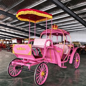 Wedding Photo Prop Pink Fairy Carriage Featuring Gold Crown <b>Ornament</b> & Red Canopy - Product Image 1