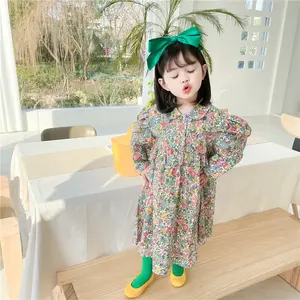 Lente Kinderen Vallen Kleding Meisjes Bloemen Jurk Nieuwe Ontwerpen Kids Lange Mouw Meisje Bubble Mouw Jurken