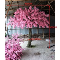 Pohon Bunga Sakura Buatan Tinggi 300cm dari Fiberglass+Kain Warna Pink Tua untuk Dekorasi Interior Modern Mewah dan Pernikahan