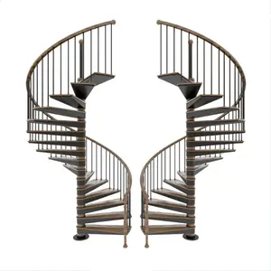 New Arrival Wooden Spiral Stairs Black Metal Beam 304 S. S Railing Steel Spiral Staircase