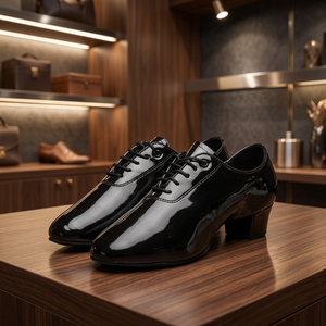Zapatos de Baile Latino Profesionales de Cuero Genuino para Hombre con Tacón Bajo y Diseño con Cordones para Práctica en Interiores - Product Image 3