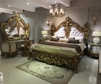Ensemble de chambre à coucher en bois massif sculpté à la main, taille King, 4 tiroirs, design moderne, luxueux, élégant, royal, classique, pour la maison, la villa
