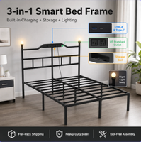 Robuster Metallbettrahmen Einzelgröße Stahlkonstruktion mit Kopfteil Kein Boxspringbett Erforderlich Schwarz für Zuhause