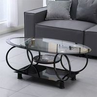 Table basse ovale simple en verre trempé moderne à cinq anneaux, durable, pour petit salon familial ou location