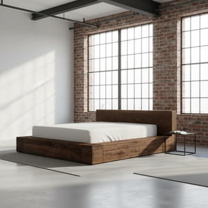 Cadre de lit moderne Linz en teck massif avec tiroirs intégrés spacieux pour une ambiance chaleureuse dans la chambre - Product Image 4