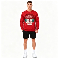 Sweat-shirt à col rond pour homme personnalisé OEM ODM avec impression intégrale sur le thème de l'ours des neiges pour les fêtes de Noël