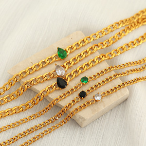 Pulsera de cadena a la moda, tono dorado, piedra en forma de gota de agua, joyería para mujer, estilo retro, diseño minimalista, accesorio elegante - Product Image 2