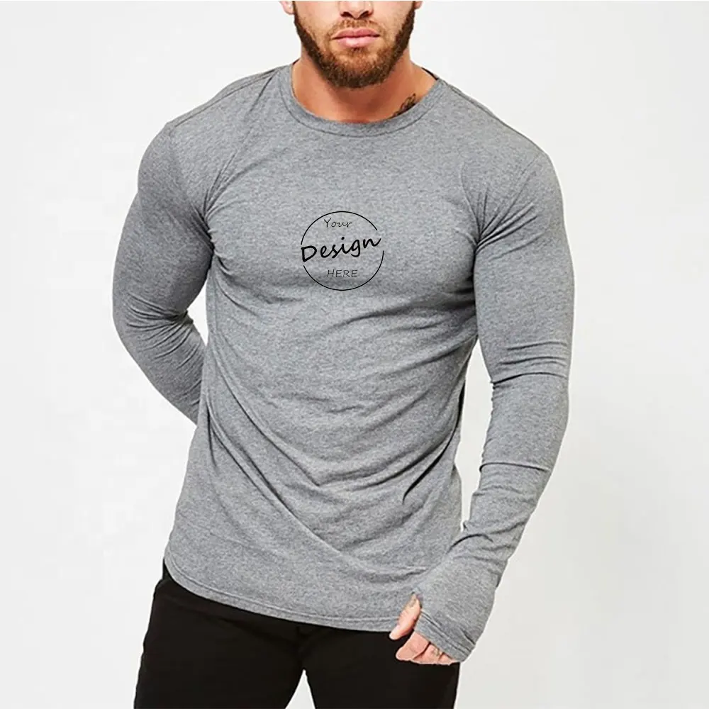 T-Shirt in cotone 100% con LOGO personalizzato YS0721A maglietta da uomo a manica lunga da ginnastica Top a maniche lunghe da uomo con foro per il pollice