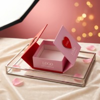 Boîte à bijoux en forme de cœur pour la Saint-Valentin, boîte rigide à double porte avec logo personnalisé en relief, idéale pour les propositions de mariage et les cadeaux de bijoux