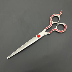 Tijeras de peluquería para mascotas con gemas rojas, 7 pulgadas, acero inoxidable, herramientas para cortar el pelo de perros, diseño de mango único, tijeras de belleza - Product Image 4