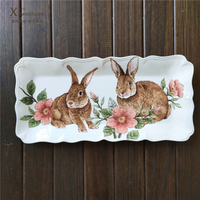Assiettes décoratives en céramique de Pâques personnalisées avec des lapins, ensembles de vaisselle pour le dîner, décoration de fête à domicile