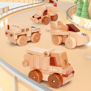 Jouet d'excavatrice pour enfants, véhicule d'ingénierie en bois massif, grue, modèle de voiture magnétique pour bébé - Product Image 3