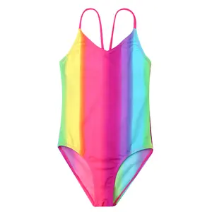 Bañador con estampado de arcoíris para niña, traje de baño de una pieza con estampado de puntos para playa, 2022
