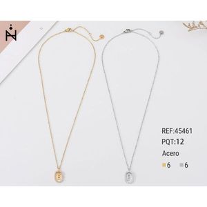 Collana con Ciondolo a Forma di Lettera E con Diamante 10x15Cm Stile Collare in Acciaio Oro Argento - Product Image 1