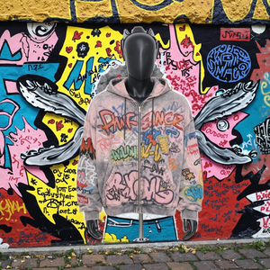 Acid Wash Zip Up Embroidery Hoodie With Custom design And Custom Name - Product Image 3