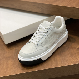 Zapatillas Deportivas de Plataforma de Cuero Genuino Blanco, Punta Redonda, con Cordones, Entresuela Acolchada de EVA, Suela de Goma, para Todas las Temporadas - Product Image 4
