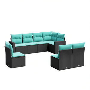 Ensemble de canapés de patio en polyrotin noir, 8 pièces, avec coussins, meubles d'extérieur, style contemporain, pour 8 personnes - Product Image 1