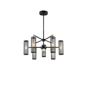 Modern 25 Inch <b>3</b> <b>Light</b> Black Iron <b>Pendant</b> Chandelier Cylindrical Mesh Shades E26 Base Dining Room Lighting - Product Image 1