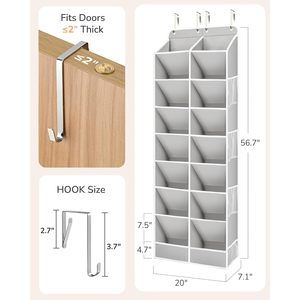 Organisateur de chaussures à suspendre sur la porte, 16 poches, gris, rangement gain de place pour bottes et chaussures, utilisation sur la porte du placard - Product Image 2