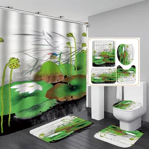 Cortinas de ducha de baño con impresión Digital de diseño Selva verde, juego de cortinas y alfombras de ducha impermeables