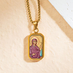 GIVELUCK Edelstahl 18K Vergoldeter St. Lucie Orthodoxer Ikonen-Anhänger Kundenspezifisches Design Medaillen für Sehschutz und Spiritualität - Product Image 3