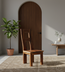 Chaise de salle à manger minimaliste en bois de suar massif avec dossier en H audacieux et texture de grain organique riche. - Product Image 6