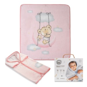 Mod rosa. Sacco a pelo estivo Osito Nube-coperta per bambini taglie forti chiusura a scatto con bottone tessuto con motivo animale in mussola stampata - Product Image 1
