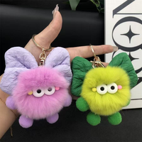 Accessoires de porte-clés : Breloque en fausse fourrure pelucheuse, nœud rembourré doux, boule de charbon écologique, porte-clés promotionnel personnalisable