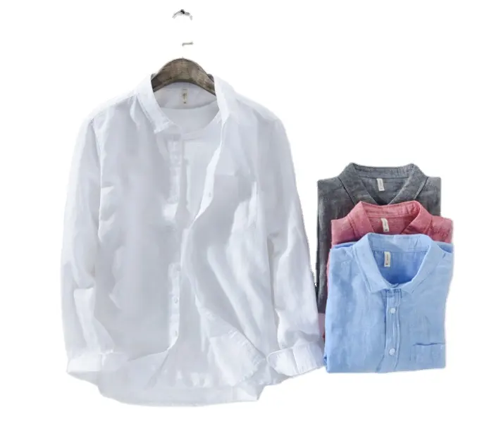 High quality 2020 long sleeve button down chinese style men linen shirts