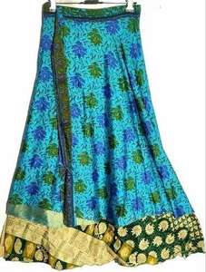 Free Size Double Layer Sari Silk <b>Wrap</b> <b>Skirt</b> for Women Maxi Bohemian Style <b>Long</b> <b>Skirt</b> Lightweight Comfortable and Unique Design - Product Image 5