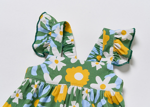 カスタム竹製ベビーガールズフリルロンパースジャンプスーツ、スモックバブルリトルガールズノースリーブロンパース、幼児用ロンパース、女の子用ロンパース - Product Image 4