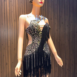 Luxury Women's Regular Sleeve Leopard Print <b>Mini</b> Dress with High-End Rhinestone Embellishment Winter Elegant Party Wear - Product Image 1