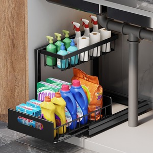 Double Layer Pull Out Spice Rack Countertop <b>Storage</b> Organizer Cabinet <b>Kitchen</b> Shelf Multifunctional Spice <b>Jar</b> Holder Rectangle - Product Image 3