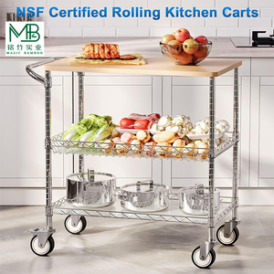 Chariot de service amovible pour hôtel, chariot à <span class=keywords><strong>roulettes</strong></span> en bambou écologique pour restaurants et repas en plein air - Product Image 3