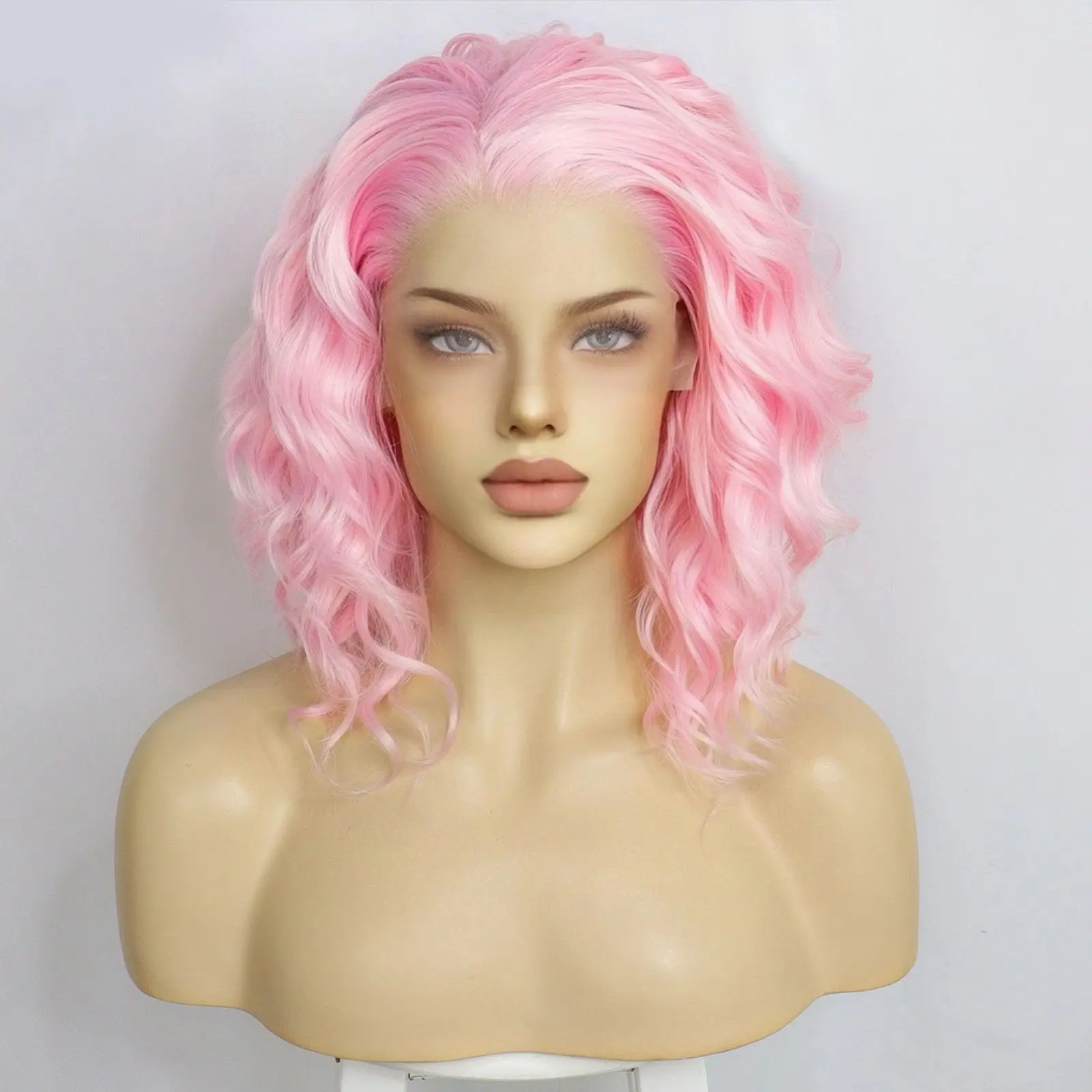 Anogol 13*1.5 lace front wig pink natural body wave 16inch hair for black women  1pc wigcap