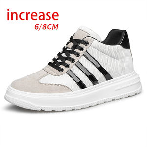 Nuevas Zapatillas Blancas para Hombre Estilo Coreano, Calzado Casual de Cuero con Forro de Malla, Característica de Aumento de Altura, Modernas y Versátiles - Product Image 1