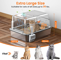 Bac à litière pour chat extra large à parois hautes, entièrement fermé, en métal, avec griffoir et pelle pour plusieurs chats