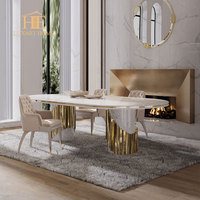 Table à manger rectangulaire de luxe moderne, plateau en marbre, ensemble de table à manger pour villa