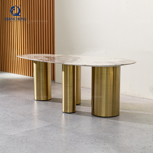 Mesa de comedor de oro y piedra de lujo moderno mobiliario comercial pequeño apartamento hogar fresco juego de mesa de comedor para 6 personas - Product Image 2
