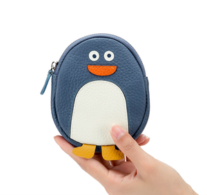 Porte-monnaie féminin mignon en forme de dessin animé, petit portefeuille, fermeture éclair, mini sac de rangement pour la monnaie, pour femmes, en cuir véritable, porte-monnaie pingouin - Product Image 3