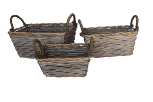 Dark gray rectangular with handle hand-woven wicker <b>storage</b> <b>basket</b> - Product Image 3
