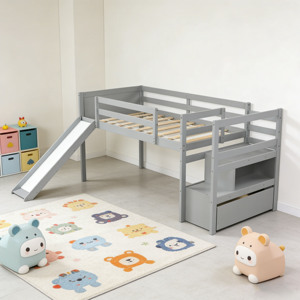 Lit cabane sur mesure pour plusieurs enfants avec toboggan et lits superposés de luxe, maisonnette pour enfants - Product Image 3