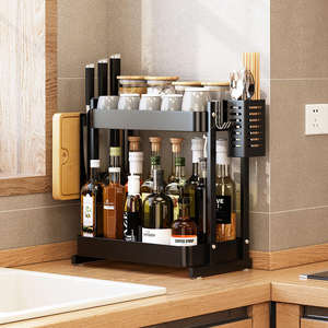 Cocina sobre el fregadero Estante de metal 2/3 niveles Botella de especias Cuchillo Plato Tabla de cortar Soporte de almacenamiento con instalación tipo gancho - Product Image 3