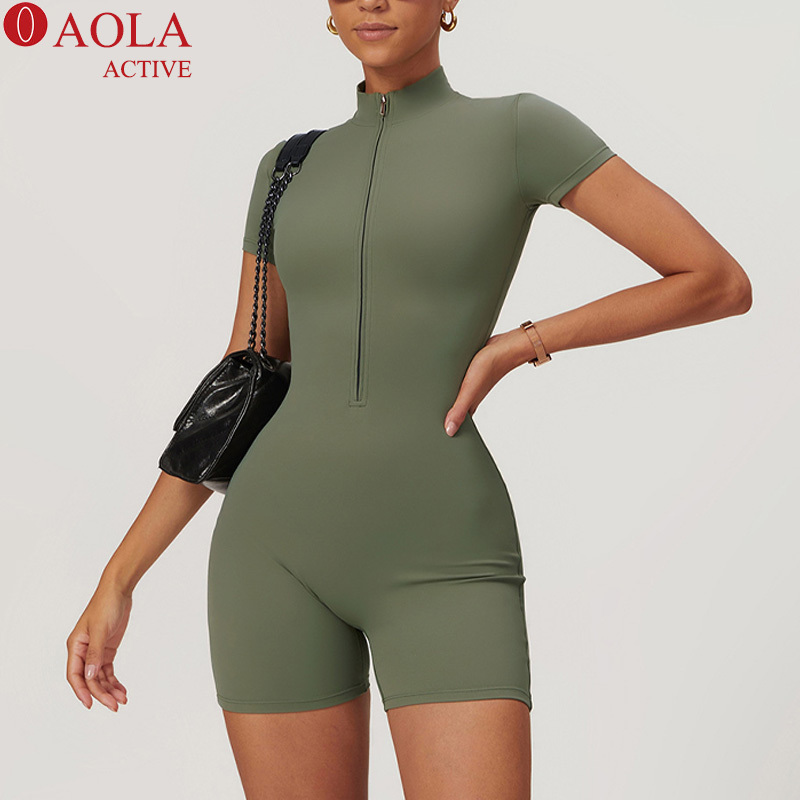 Sports Jumpsuit Women Short Fitness Overalls With Pad Workout Clothes For Female Gym Sets Half Zip Women Outfits Sportswear