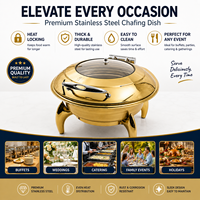 Hotelbedarf Luxus Chafing Dish Buffet-Set Rund Gold Edelstahl Kommerzieller Speisenwärmer mit Glasdeckel