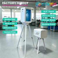 Machine de location pour événements, borne photo de mariage en bois double face avec écran tactile 18,5 pouces compatible iPad et appareil photo reflex numérique