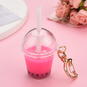 Geschenk Student Kinder PVC Solid <span class=keywords><strong>Cute</strong></span> Bag Anhänger Simuliertes Essen Kaffee Eis Boba Milch Tee tasse Schlüssel bund Für Frauen - Product Image 3
