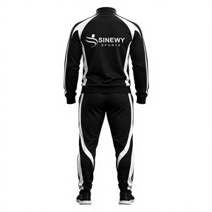 SINEWY SPORTS Men's <b>Black</b> Solid Printed 2 in 1 Tracksuit Full Zip Hoodie <b>Pants</b> Set Breathable Heavyweight Polyester/Cotton Blend - Product Image 2