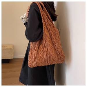Wholesale New Retro <b>Knitted</b> Handmade <b>Knitted</b> Tote <b>Bag</b> Versatile Shoulder <b>Bags</b> Women Shopping <b>Bag</b> - Product Image 4